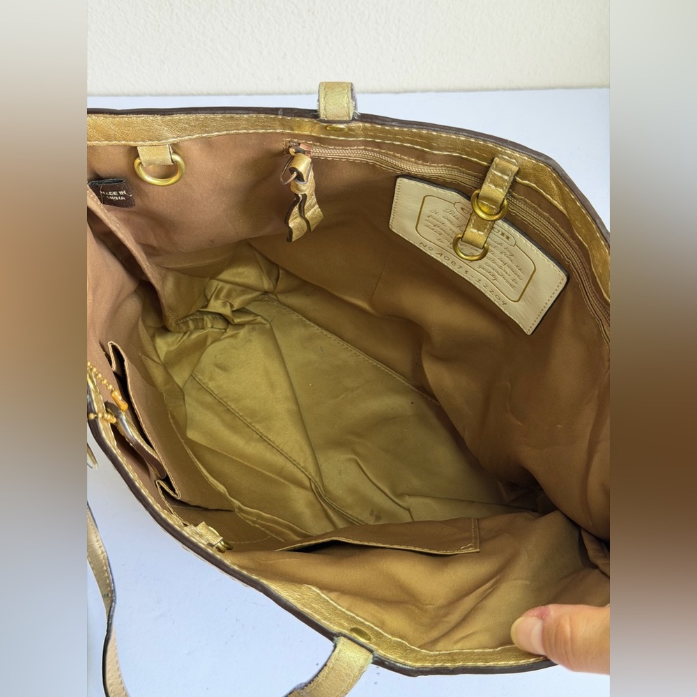 Coach 12204 Signature Stripe Floral Monogram Tote Purse in Khaki-Brown Jacquard - Picture 11 of 12